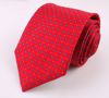 Picture of 100% SILK WOVEN - RED GEOMETRIC NAVY DOTS