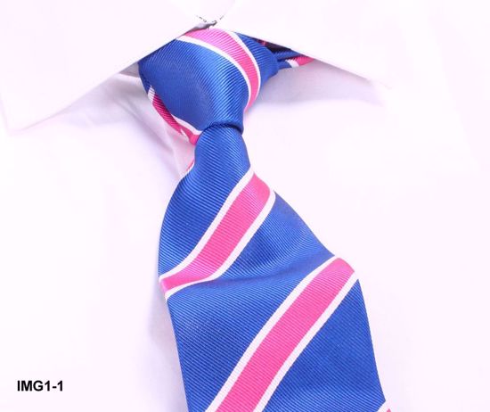 Picture of 100% SILK WOVEN MULTI-COLOR STRIPE TIE - BLUE/PINK STRIPE