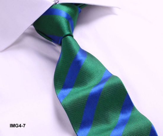 Picture of 100% SILK WOVEN MULTI-COLOR STRIPE TIE - GREEN/BLUE STRIPE