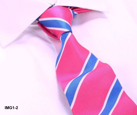 Picture of 100% SILK WOVEN MULTI-COLOR STRIPE TIE - PINK/BLUE STRIPE