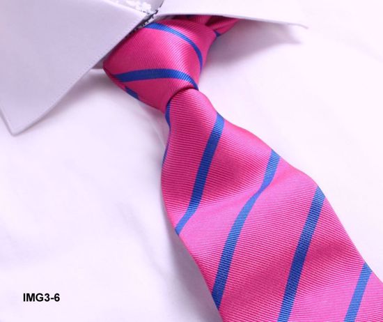 Picture of 100% SILK WOVEN MULTI-COLOR STRIPE TIE - PINK/BLUE STRIPE