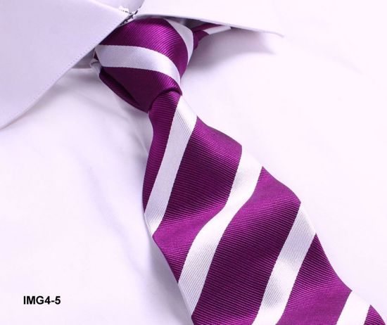 Picture of 100% SILK WOVEN MULTI-COLOR STRIPE TIE - PURPLE/WHITE STRIPE