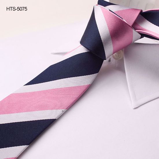 Picture of 100% Silk Woven Pink with Navy and White Stripe