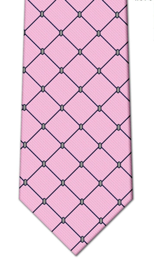 Picture of 100% Silk Woven Pink with Navy Pinstripes and Silver Dots