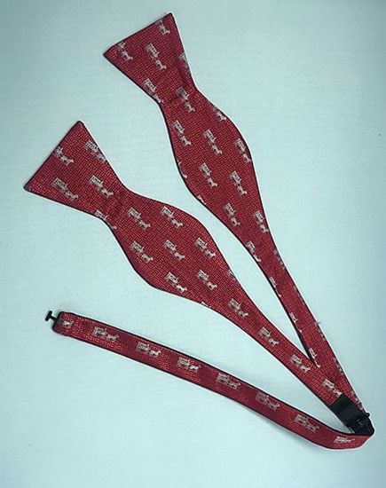 Picture of 100% Woven Silk Bowtie - Red with silver horse and carriage