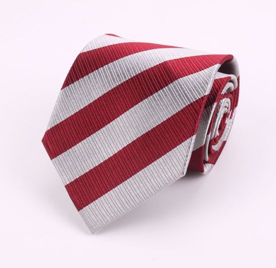 Picture of BURGANDY/SILVER STRIPE - 100% SILK WOVEN NECKTIE